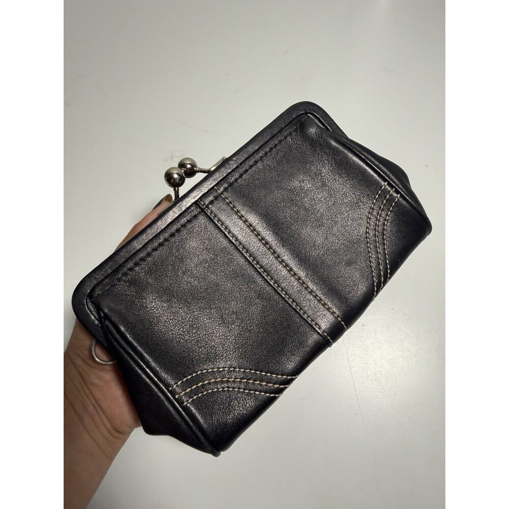 COACH Y2K SOHO Vintage Black LEATHER FRAMED KISSLOCK PURSE WRISTLET Strap missin